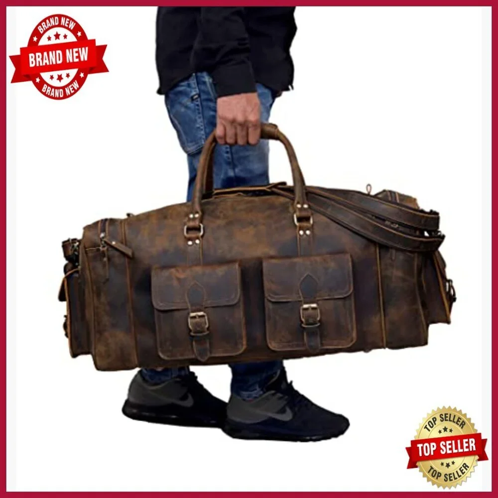 Large Leather Travel Duffel Bag for Men, 24